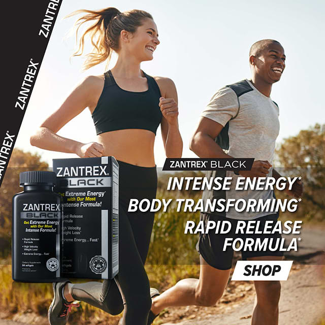 Zantrex Black, intense energy, body transforming, rapid release formula.
